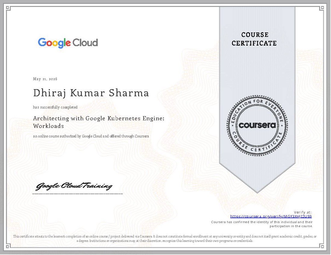 Google Cloud course certificate: Architecting with Google Kubernetes Engine — Workloads