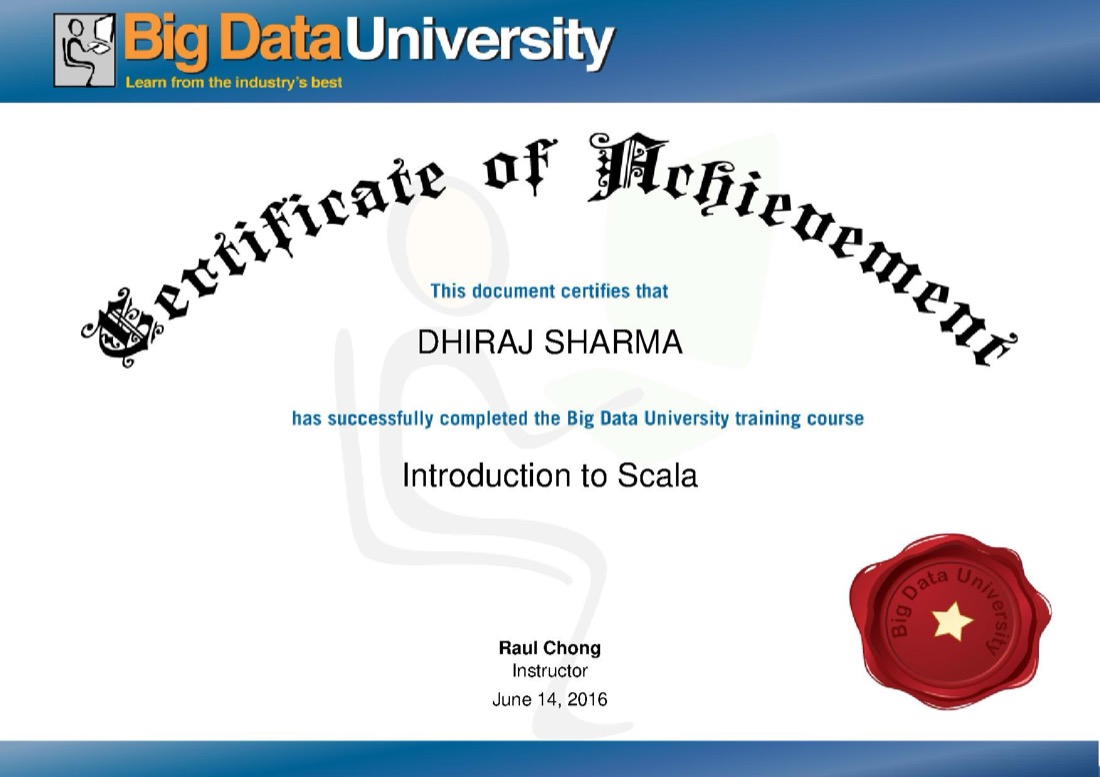 IBM Big Data University certificate: Introduction to Scala