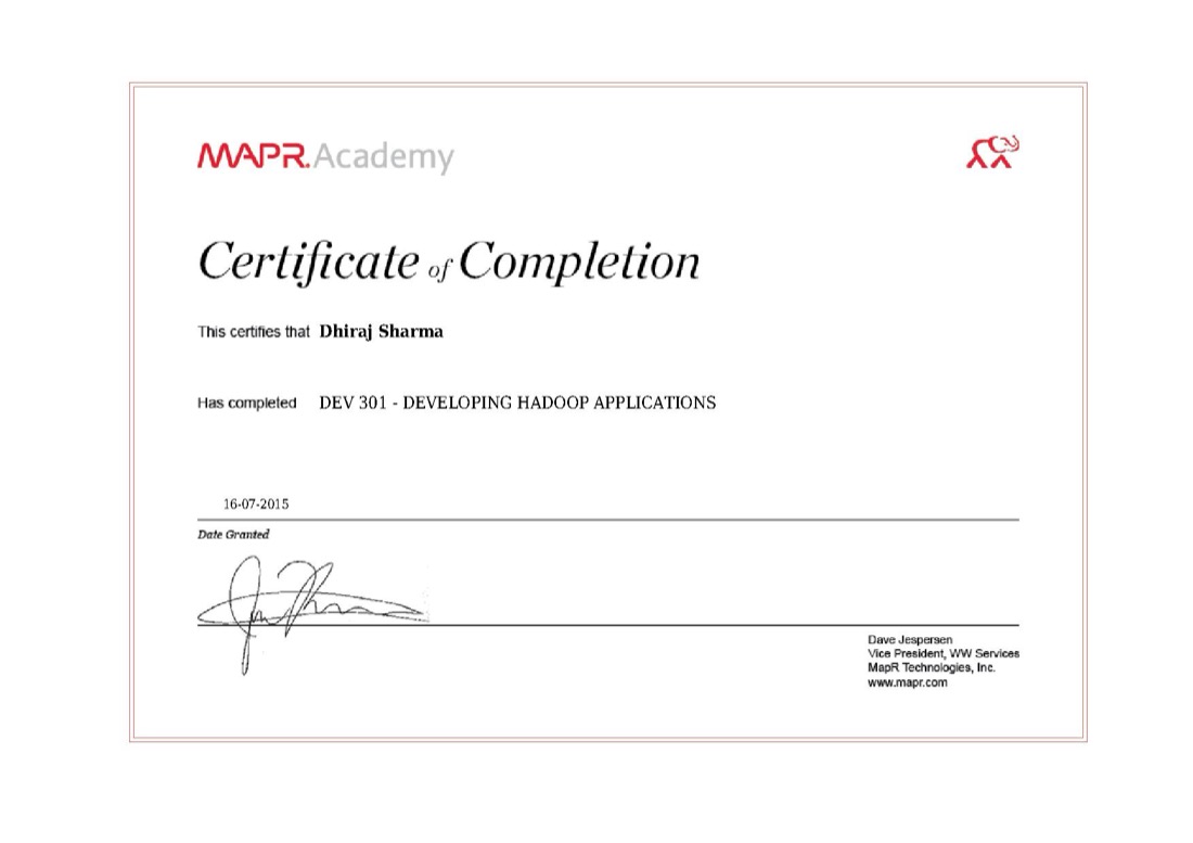 MapR certificate: DEV 301 Developing Hadoop Applications